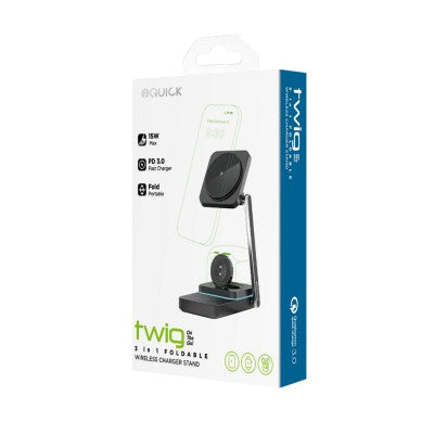 iQuick Twig T6 3 in 1 Foldable Wireless Charger Stand, 3 IN 1 WIRELESS CHARGER Support for Series iPhone/ Android/ Airpods/ pro/ iWatch.
