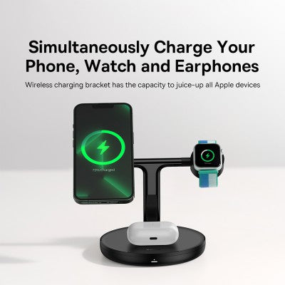 Baseus Swan 3-in-1 Wireless Magnetic Charging Bracket 20W Universal Version (Include:USB For Type-C 3A 1M)-Black