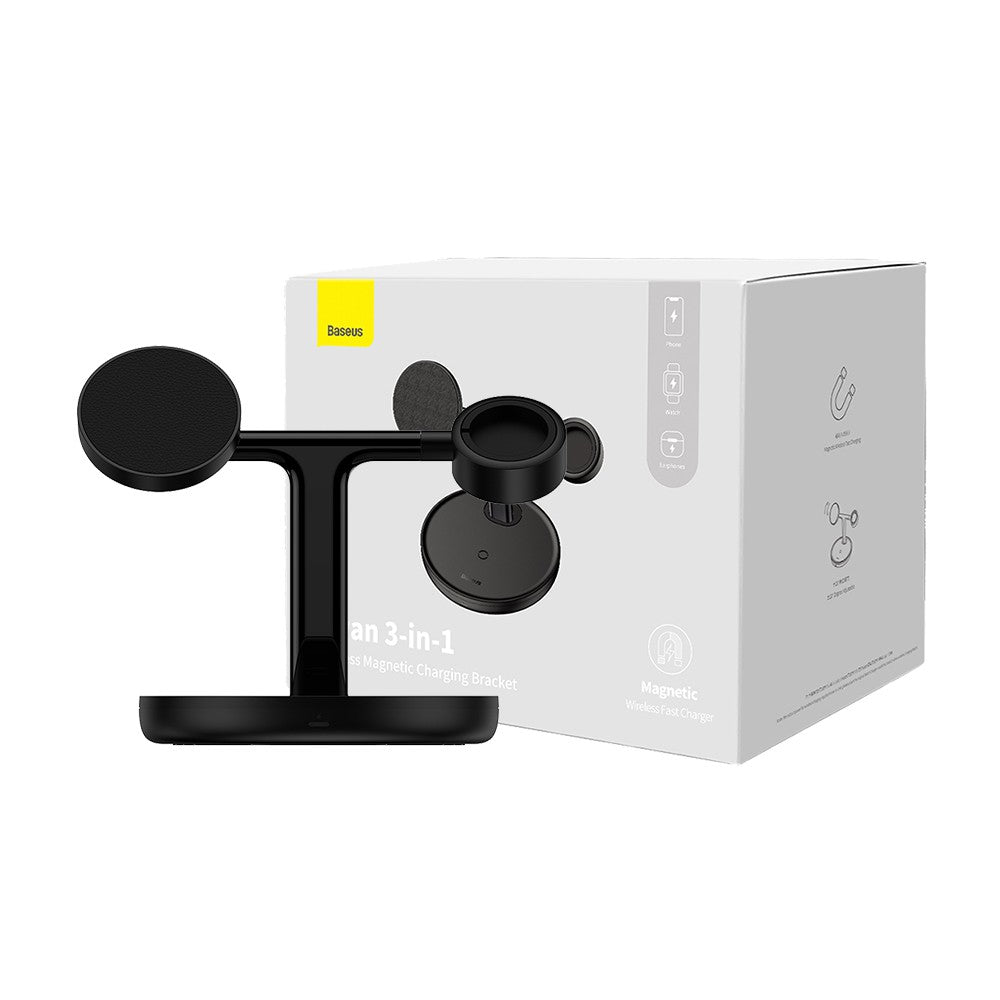 Baseus Swan 3-in-1 Wireless Magnetic Charging Bracket 20W Universal Version (Include:USB For Type-C 3A 1M)-Black