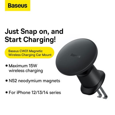 Baseus CW01 Magnetic Wireless Charging Car Mount Air Vent Version 15W-Cluster Black