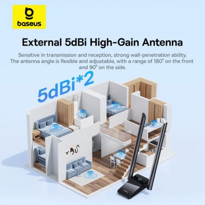 Baseus FastJoy Series WiFi Adapter 1300Mbps-Cluster Black Transmission rate 2.4GHz: 400Mbps, 5.8GHz: 867Mbps