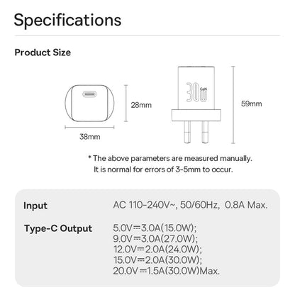 Baseus GaN5 Mini Fast Charger 1C 30W-Moon White, Small size, Compatible with multiple fast charging protocols