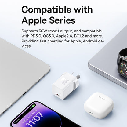 Baseus GaN5 Mini Fast Charger 1C 30W-Moon White, Small size, Compatible with multiple fast charging protocols