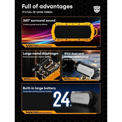 Transformers TF-Y10 Wireless Speaker, 360° Surround Sound, V5.4, 1800mAh Battery capacity