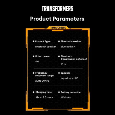 Transformers TF-Y10 Wireless Speaker, 360° Surround Sound, V5.4, 1800mAh Battery capacity
