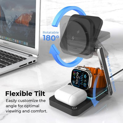 iQuick Twig T6 3 in 1 Foldable Wireless Charger Stand, 3 IN 1 WIRELESS CHARGER Support for Series iPhone/ Android/ Airpods/ pro/ iWatch.