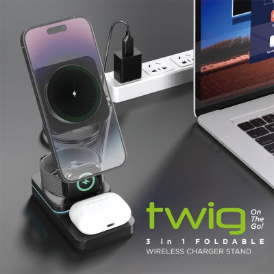iQuick Twig T6 3 in 1 Foldable Wireless Charger Stand, 3 IN 1 WIRELESS CHARGER Support for Series iPhone/ Android/ Airpods/ pro/ iWatch.
