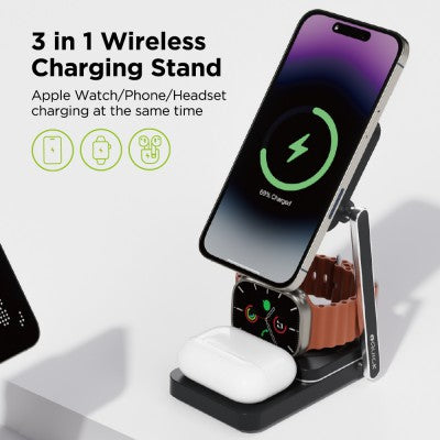 iQuick Twig T6 3 in 1 Foldable Wireless Charger Stand, 3 IN 1 WIRELESS CHARGER Support for Series iPhone/ Android/ Airpods/ pro/ iWatch.