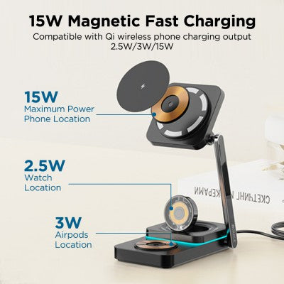 iQuick Twig T6 3 in 1 Foldable Wireless Charger Stand, 3 IN 1 WIRELESS CHARGER Support for Series iPhone/ Android/ Airpods/ pro/ iWatch.